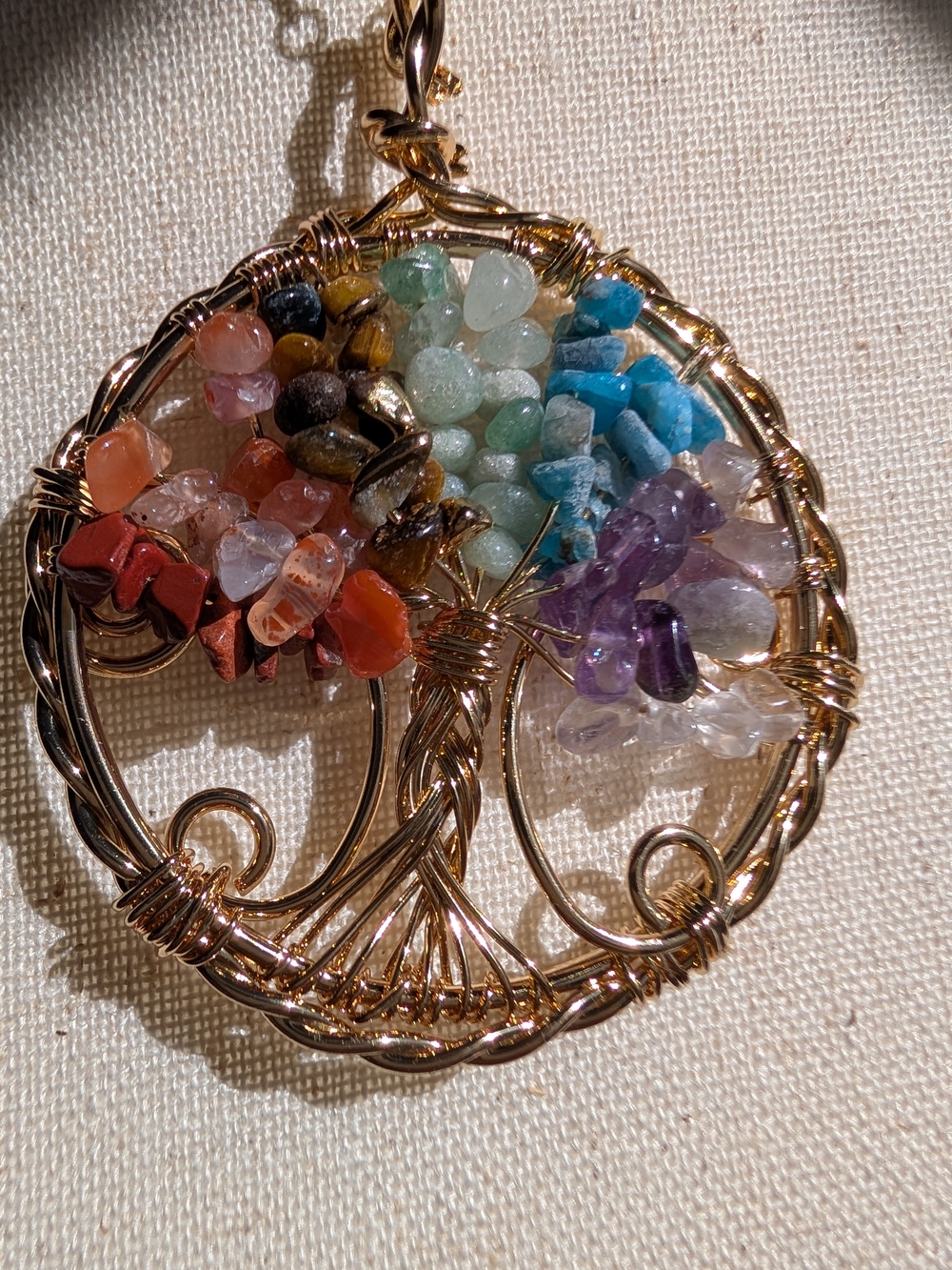 Multicolor Tree of Life Pendant Necklace - Gold Wire Wrapped